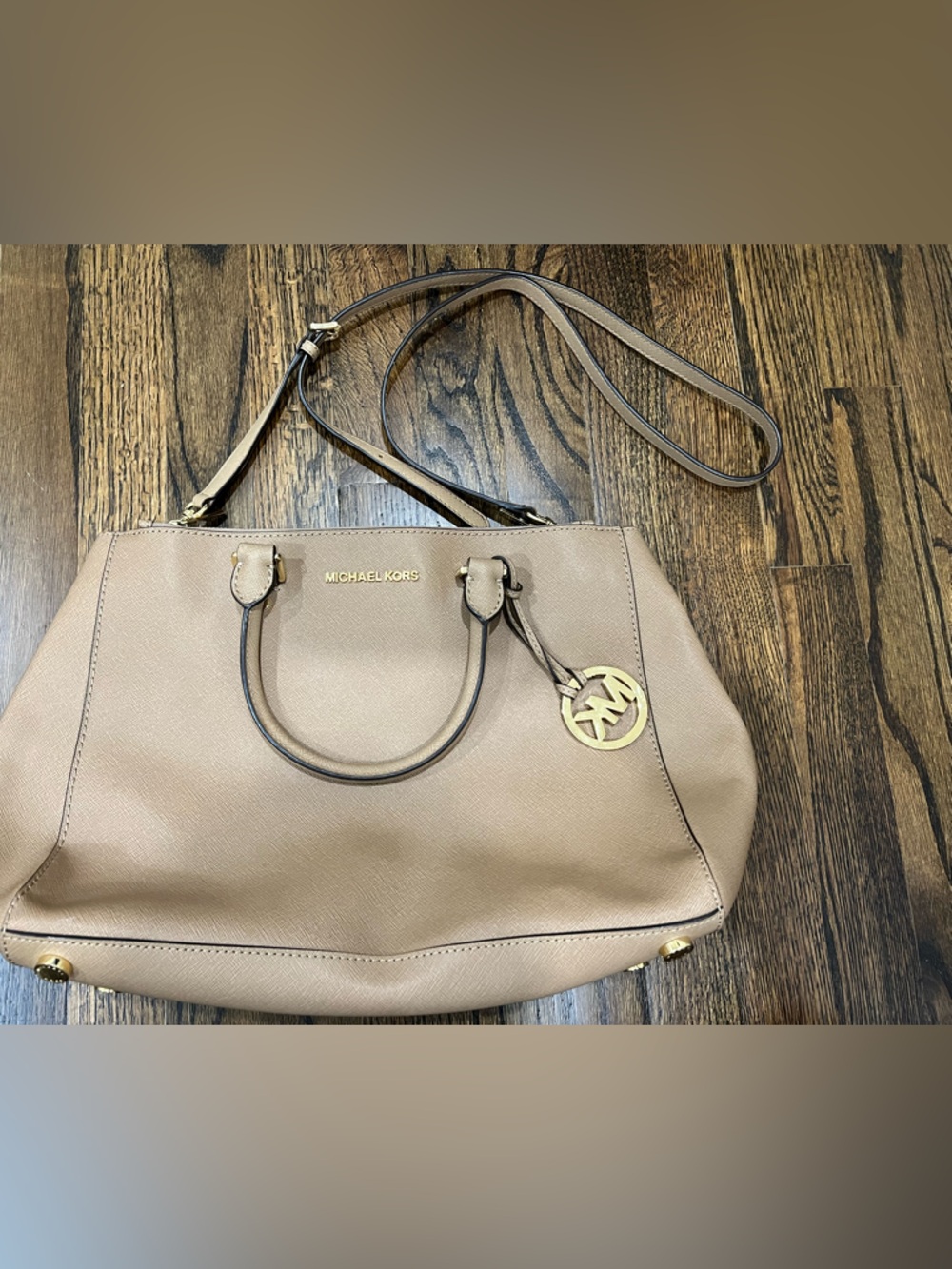Michael Kors Beige Leather Satchel with Gold Hardware